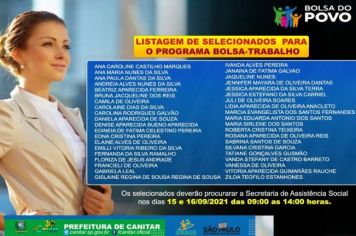 Listagem de selecionados para o programa Bolsa-Trabalho