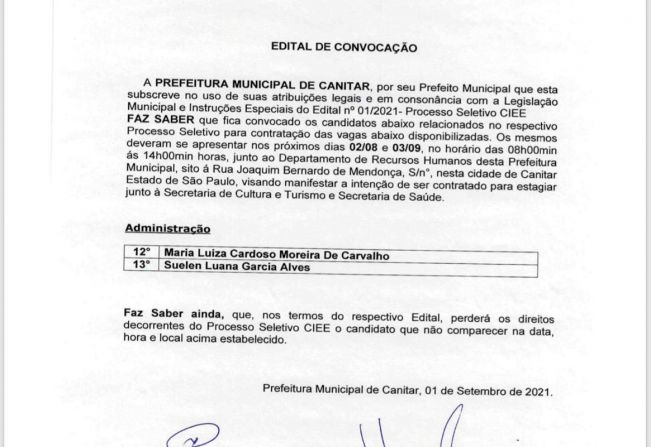 Edital de Convocação CIEE n°01/2021