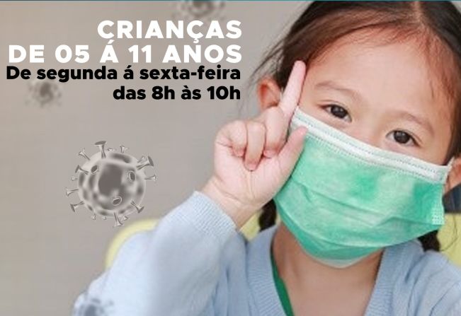 Está aberto o cadastro de vacina contra Covid-19, para crianças de 05 á 11 anos.