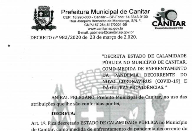 Prefeito Anibal decreta Estado de Calamidade Pública em Canitar